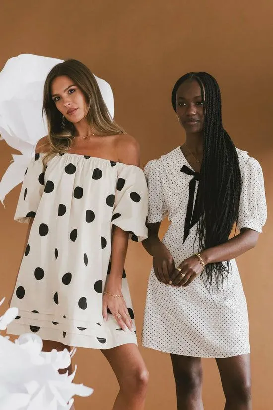 Bohme Rhett Polka Dot Baby Doll Dress Cream Women Dresses