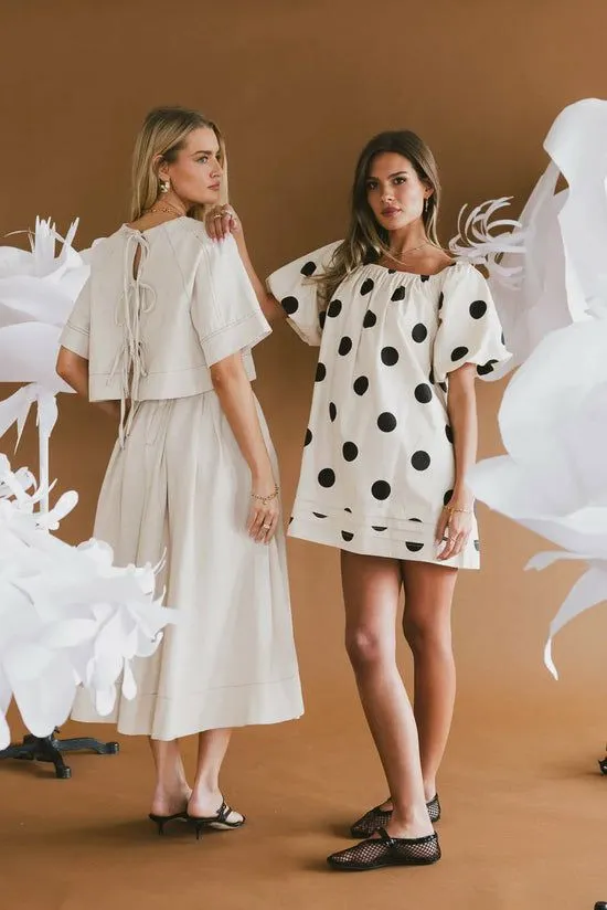 Bohme Rhett Polka Dot Baby Doll Dress Cream Women Dresses