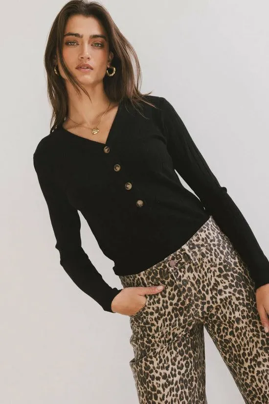 Bohme Ribbed Button Front Top In Black Black Women Tees and Tanks