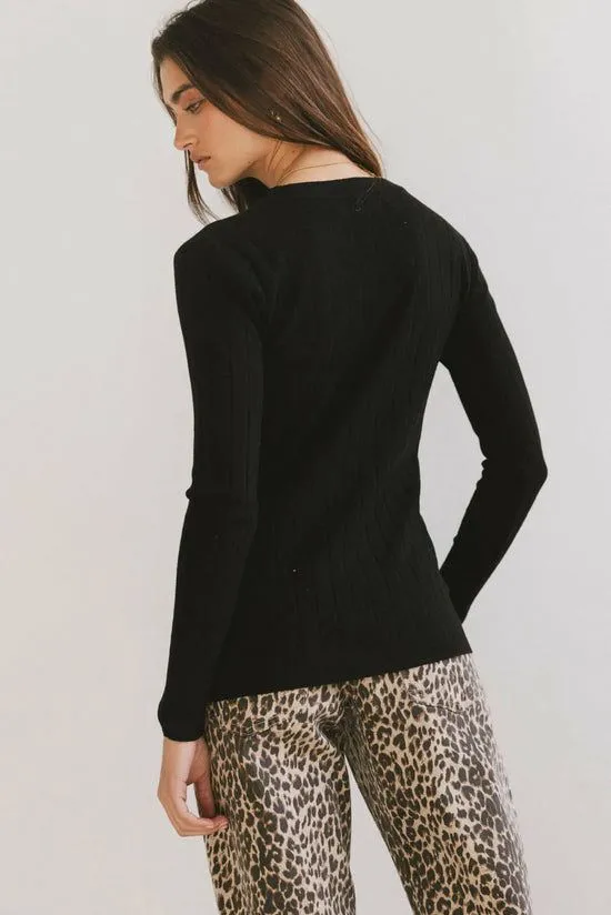 Bohme Ribbed Button Front Top In Black Black Women Tees and Tanks