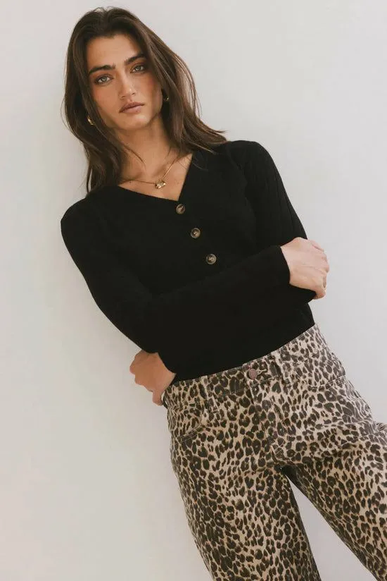 Bohme Ribbed Button Front Top In Black Black Women Tees and Tanks