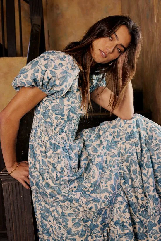 Bohme Robbie Floral Midi Dress In Blue Blue Women Dresses