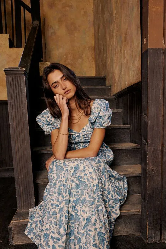 Bohme Robbie Floral Midi Dress In Blue Blue Women Dresses