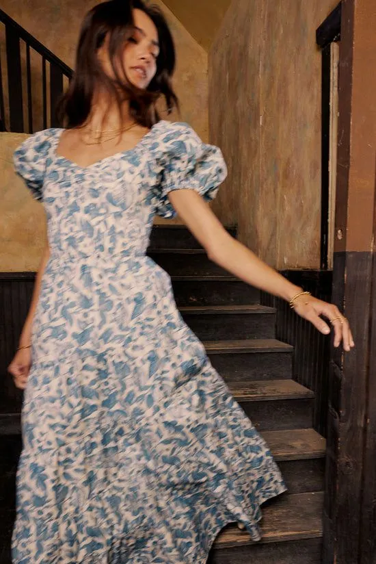 Bohme Robbie Floral Midi Dress In Blue Blue Women Dresses