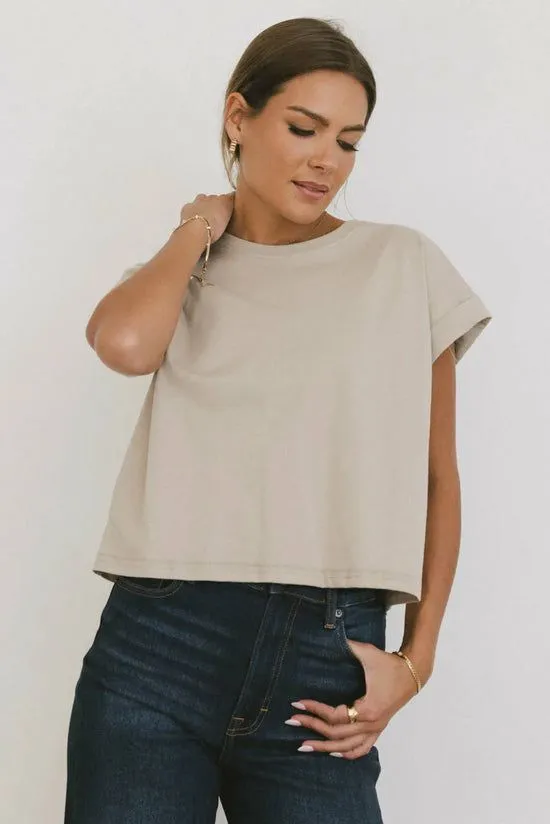 Bohme Rowena Boxy Top In Stone Stone Women Tees and Tanks