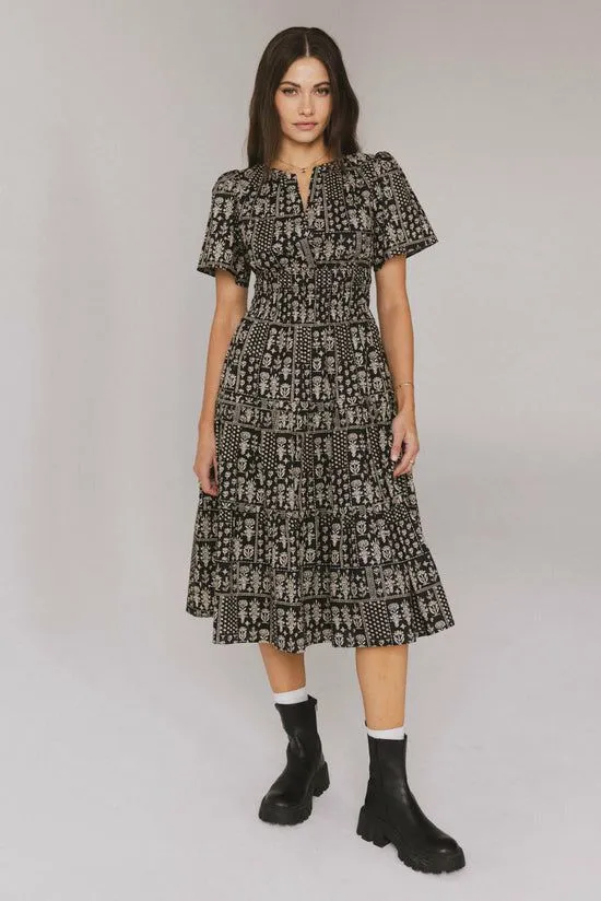 Bohme Sandra Smocked Waist Midi Dress Black Women Dresses