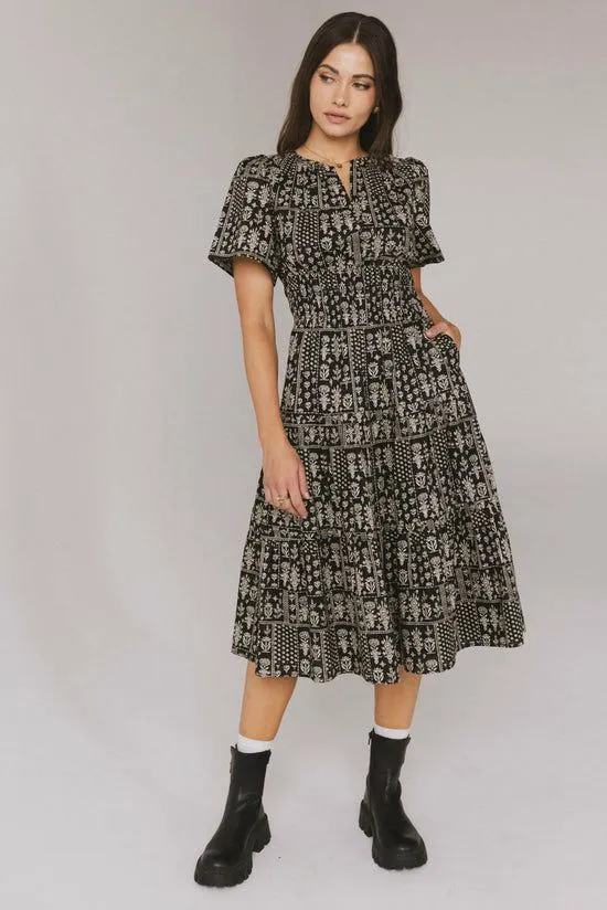 Bohme Sandra Smocked Waist Midi Dress Black Women Dresses