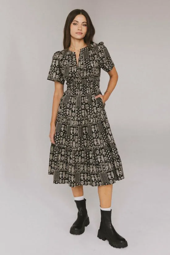 Bohme Sandra Smocked Waist Midi Dress Black Women Dresses