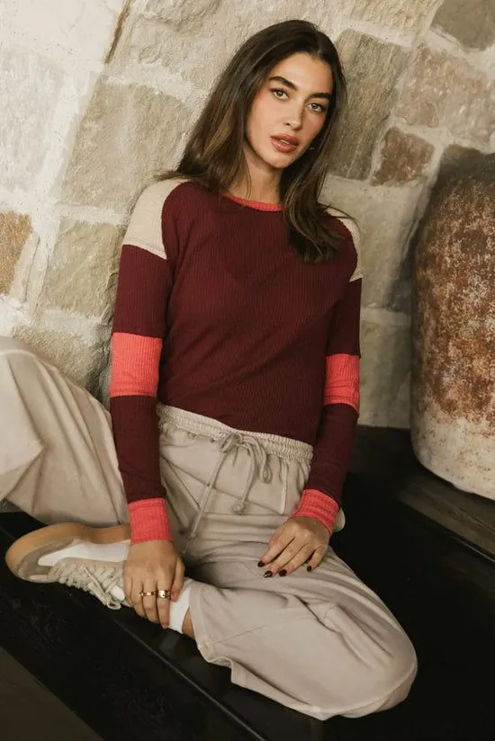 Bohme Sarai Ribbed Top In Burgundy Burgundy Women Tees and Tanks