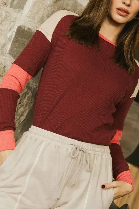 Bohme Sarai Ribbed Top In Burgundy Burgundy Women Tees and Tanks