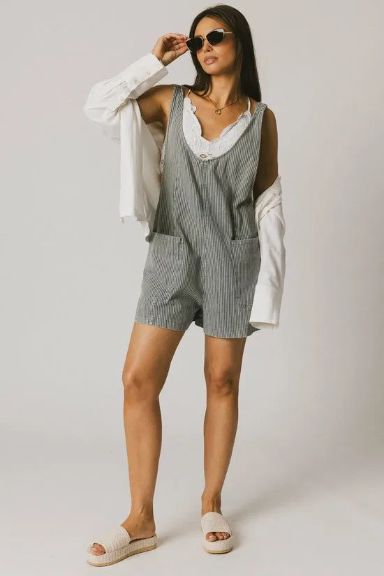Bohme Scottie Denim Overalls In Striped Denim Striped Denim Women Jumpsuits and Overalls