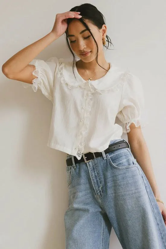 Bohme Sophia Lace Trim Blouse Cream Women Tops