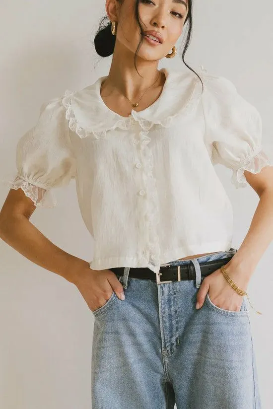 Bohme Sophia Lace Trim Blouse Cream Women Tops