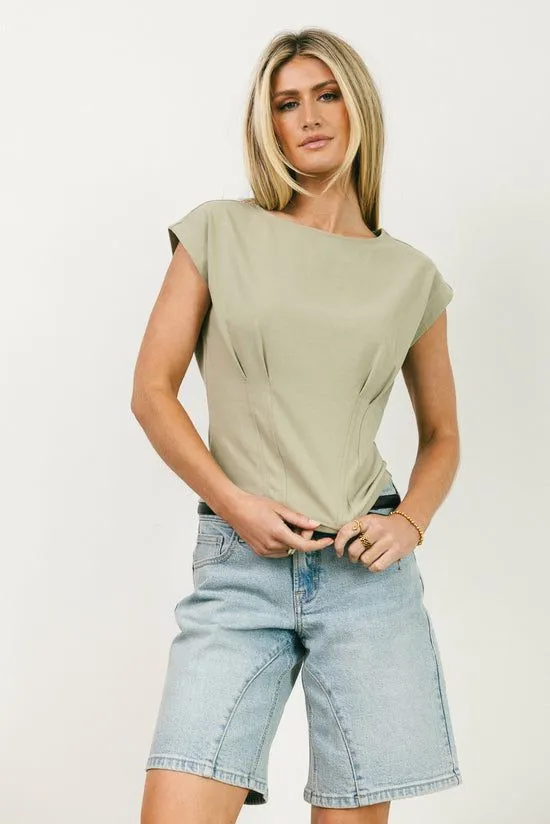 Bohme Tam Pleated Top In Sage Sage Women Tees and Tanks