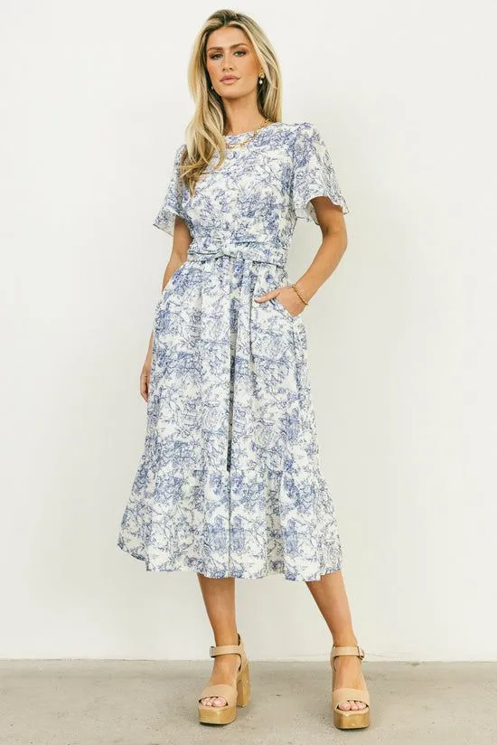 Bohme Theresa Floral Midi Dress Blue Women Dresses