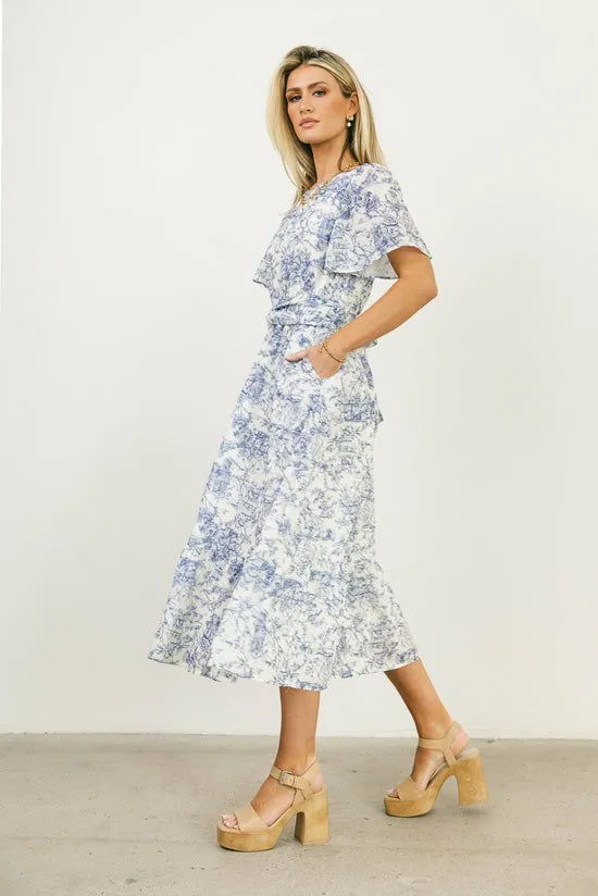 Bohme Theresa Floral Midi Dress Blue Women Dresses