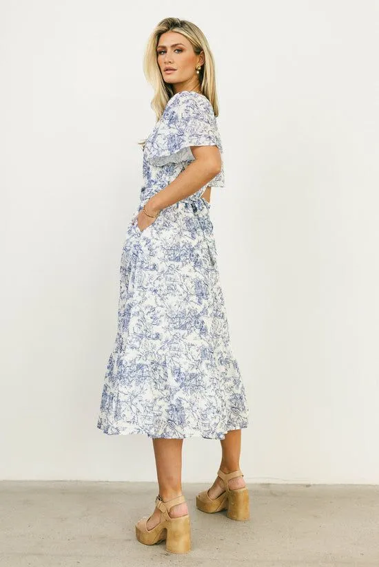 Bohme Theresa Floral Midi Dress Blue Women Dresses