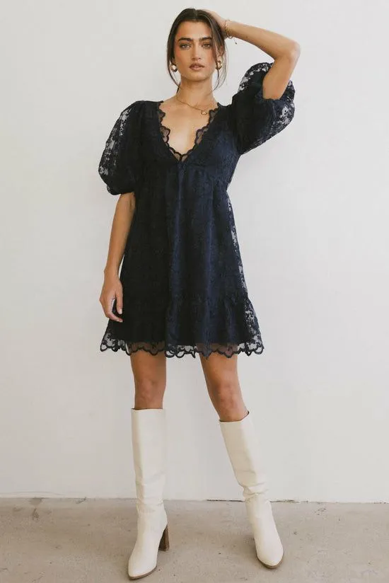 Bohme Tiana Embroidered Mini Dress In Navy Navy Women Dresses