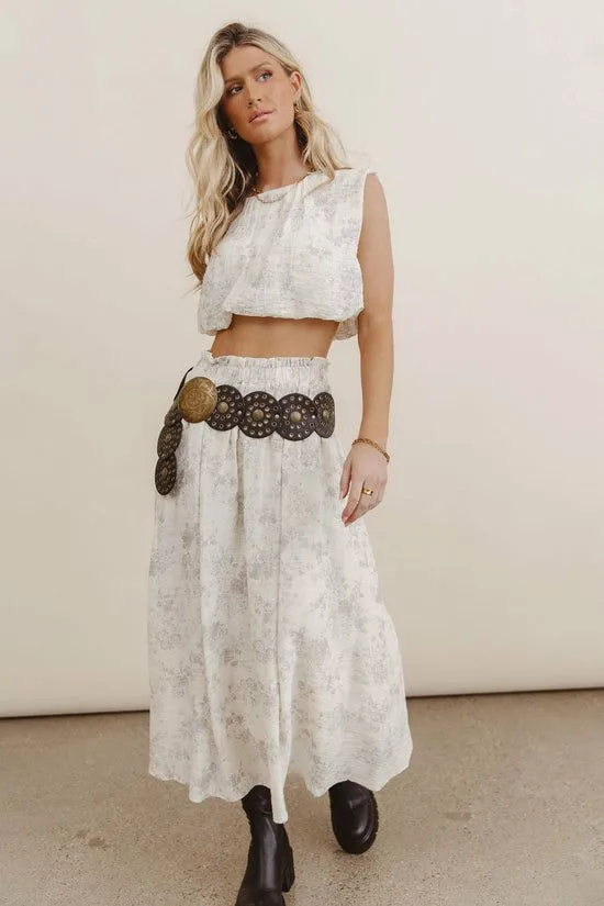 Bohme Trinity Floral Midi Skirt Cream Women Skirts