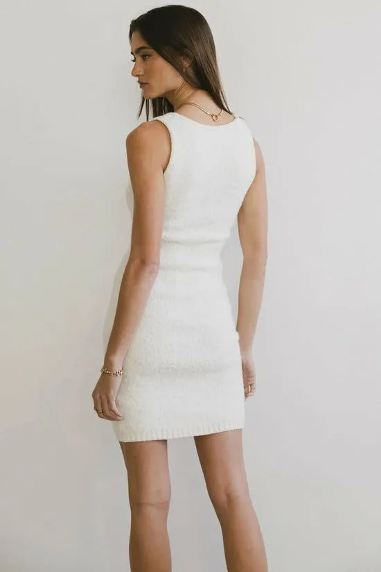 Bohme Vale Textured Knit Mini Dress In Cream Ivory Women Dresses