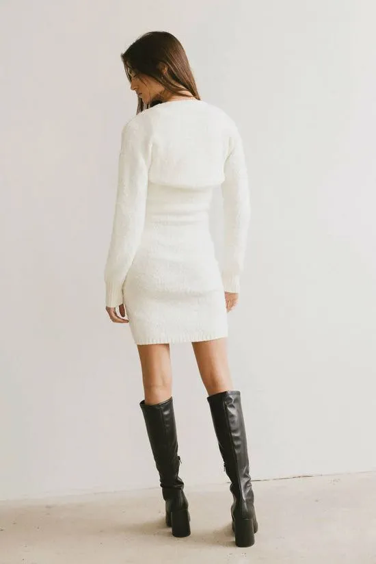 Bohme Vale Textured Knit Mini Dress In Cream Ivory Women Dresses
