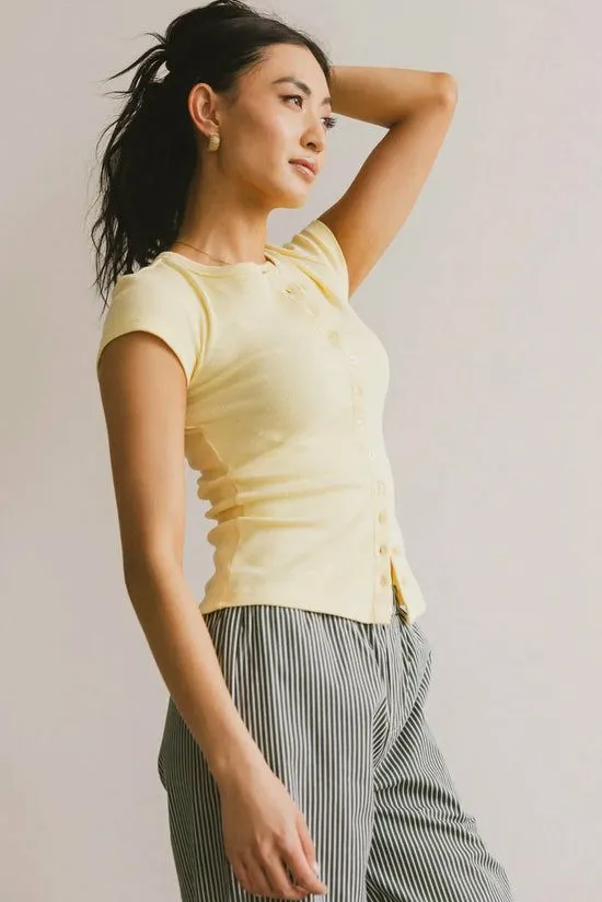 Bohme Vestia Button Up Tee In Yellow Yellow Women Tees and Tanks