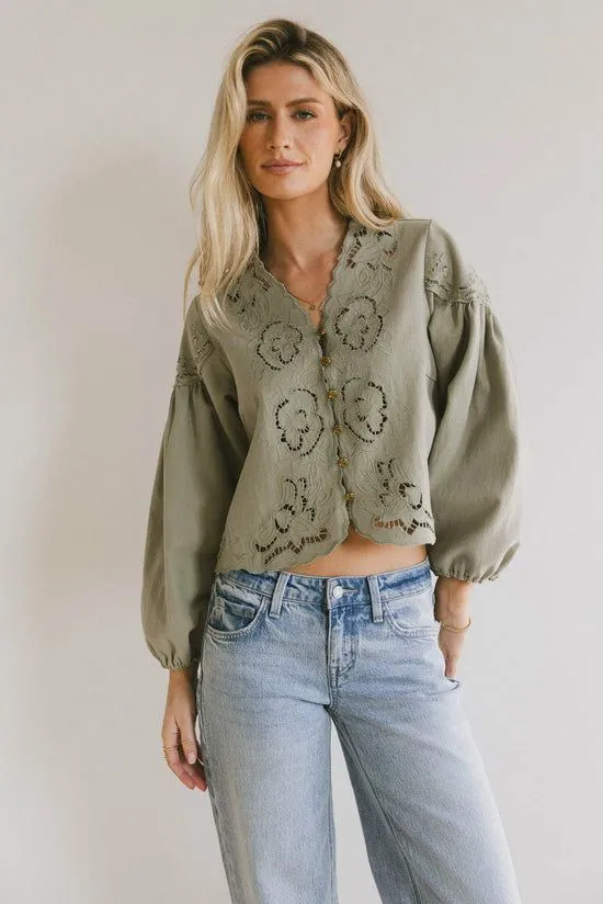 Bohme Violet Embroidered Blouse In Sage Sage Women Blouses