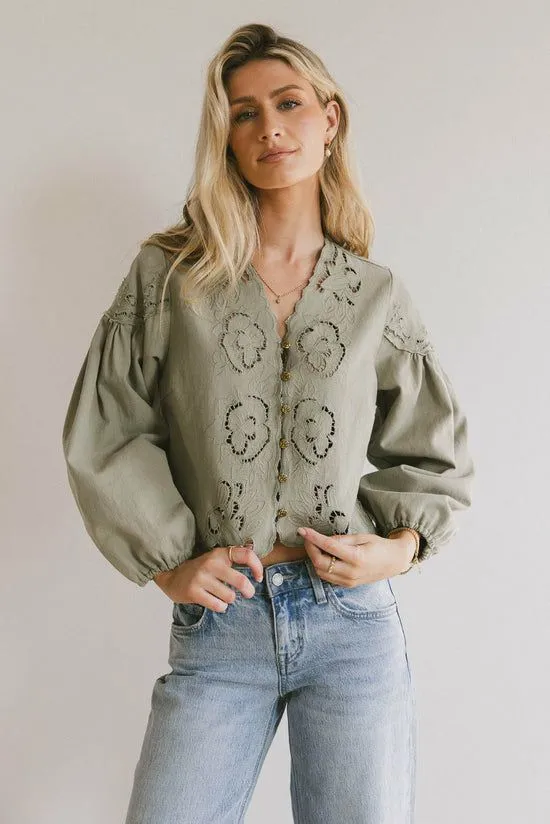 Bohme Violet Embroidered Blouse In Sage Sage Women Blouses
