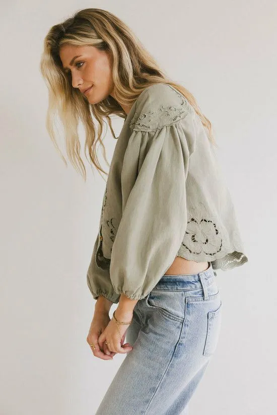 Bohme Violet Embroidered Blouse In Sage Sage Women Blouses