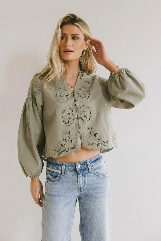 Bohme Violet Embroidered Blouse In Sage Sage Women Blouses