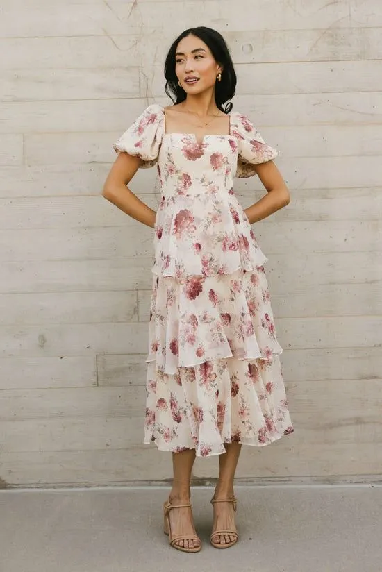 Bohme Xara Floral Midi Dress Beige Women Dresses