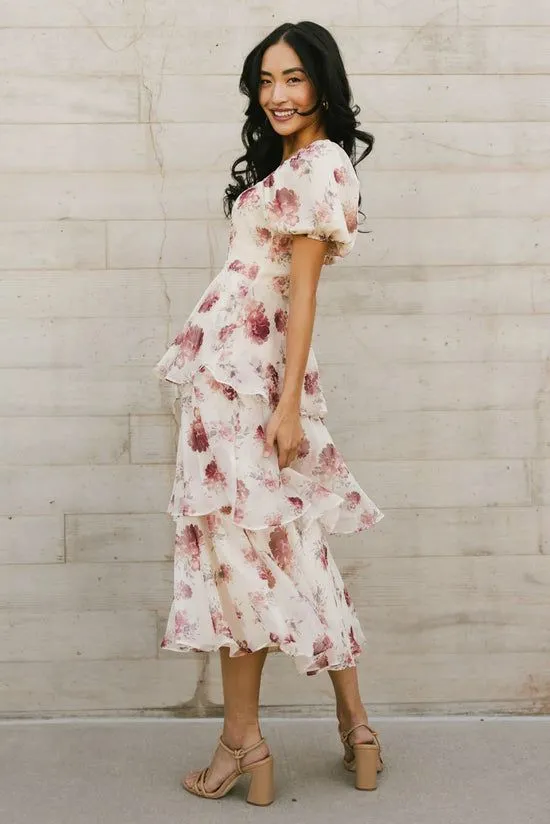 Bohme Xara Floral Midi Dress Beige Women Dresses