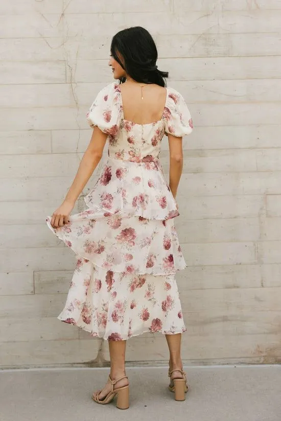 Bohme Xara Floral Midi Dress Beige Women Dresses