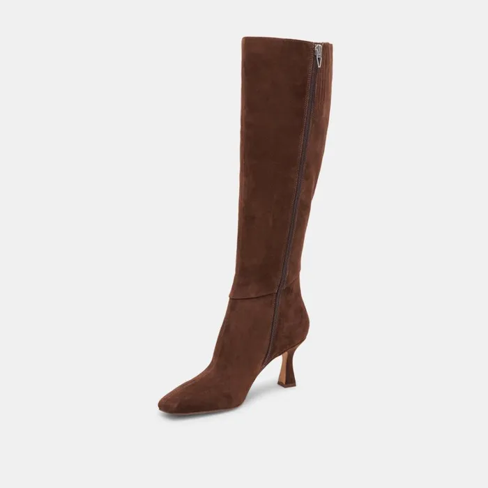 Boots and Booties Women Dolce Vita Gyra Extra Wide Calf Boots Dk Brown Suede