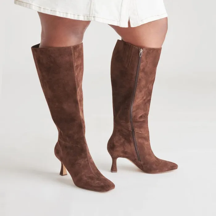 Boots and Booties Women Dolce Vita Gyra Extra Wide Calf Boots Dk Brown Suede