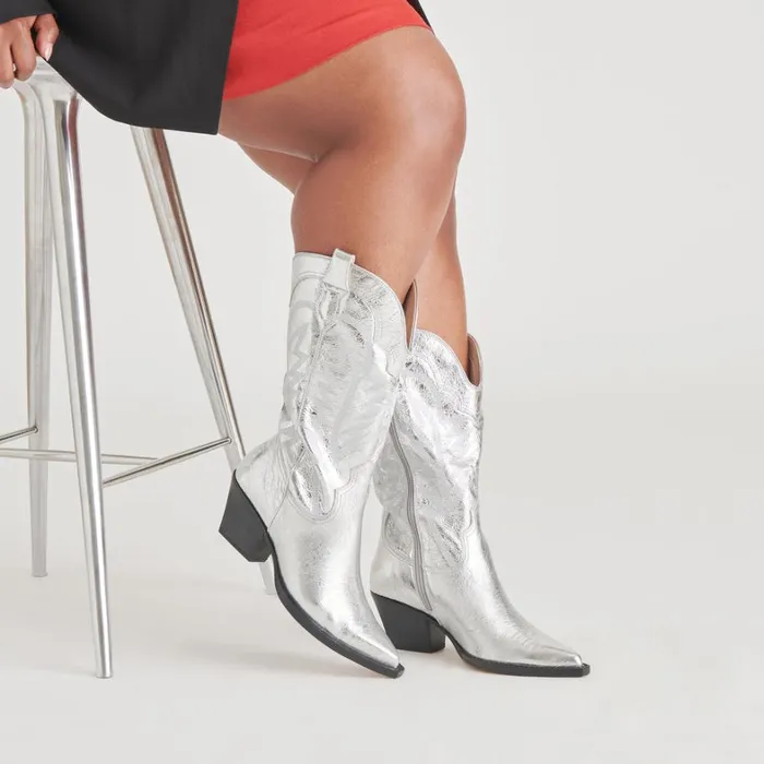 Boots and Booties Women Dolce Vita Ryland Extra Wide Calf Boots Silver Distressed Leather