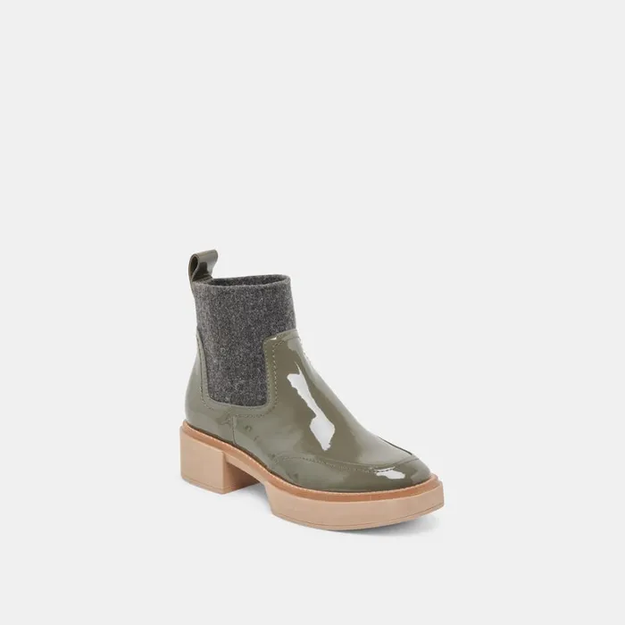 Boots and Booties Women Dolce Vita Saline H2O Booties Dark Olive Crinkle Patent