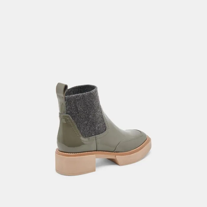 Boots and Booties Women Dolce Vita Saline H2O Booties Dark Olive Crinkle Patent