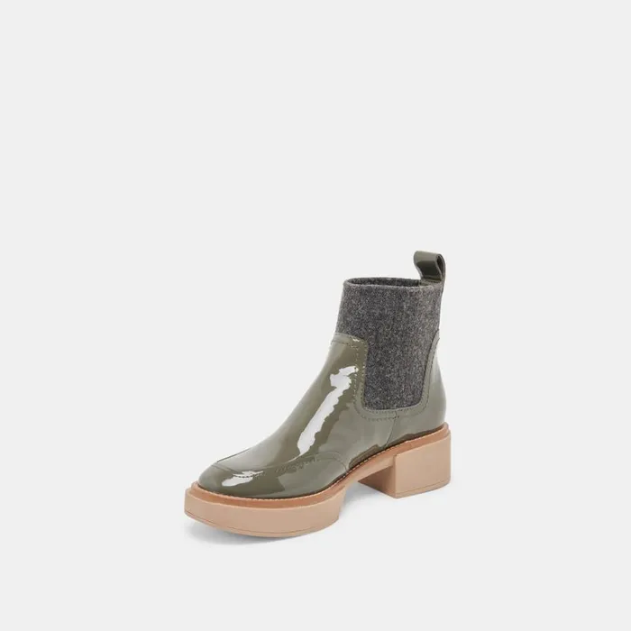 Boots and Booties Women Dolce Vita Saline H2O Booties Dark Olive Crinkle Patent