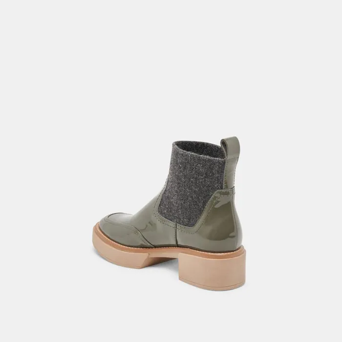 Boots and Booties Women Dolce Vita Saline H2O Booties Dark Olive Crinkle Patent
