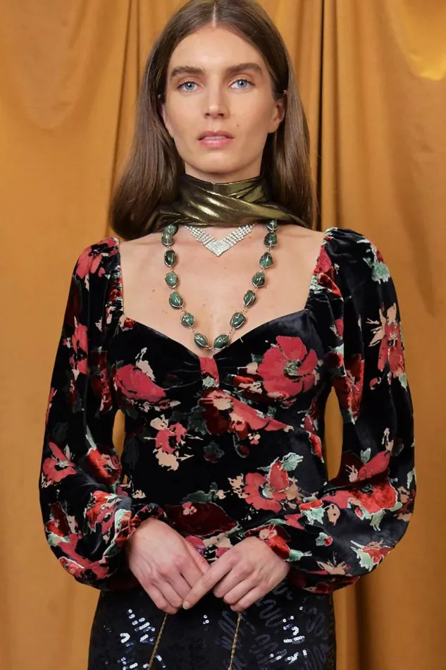 Bridgette Black Poppy Burnout Women RIXO Tops Bridgette Black Poppy Burnout Women RIXO Tops