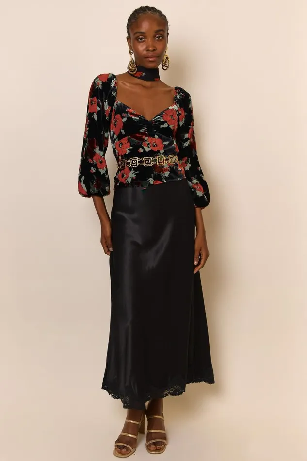 Bridgette Black Poppy Burnout Women RIXO Tops Bridgette Black Poppy Burnout Women RIXO Tops