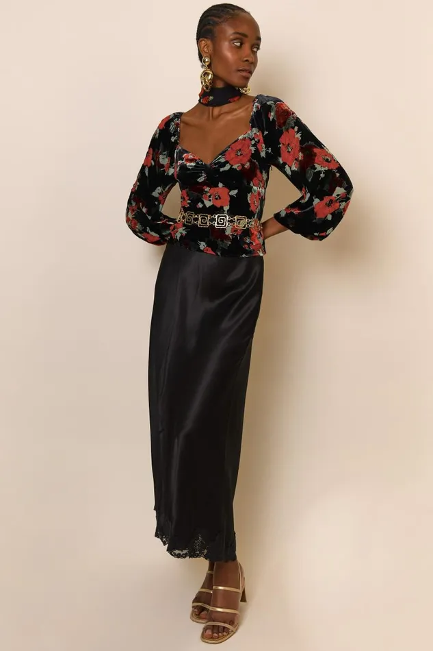 Bridgette Black Poppy Burnout Women RIXO Tops Bridgette Black Poppy Burnout Women RIXO Tops