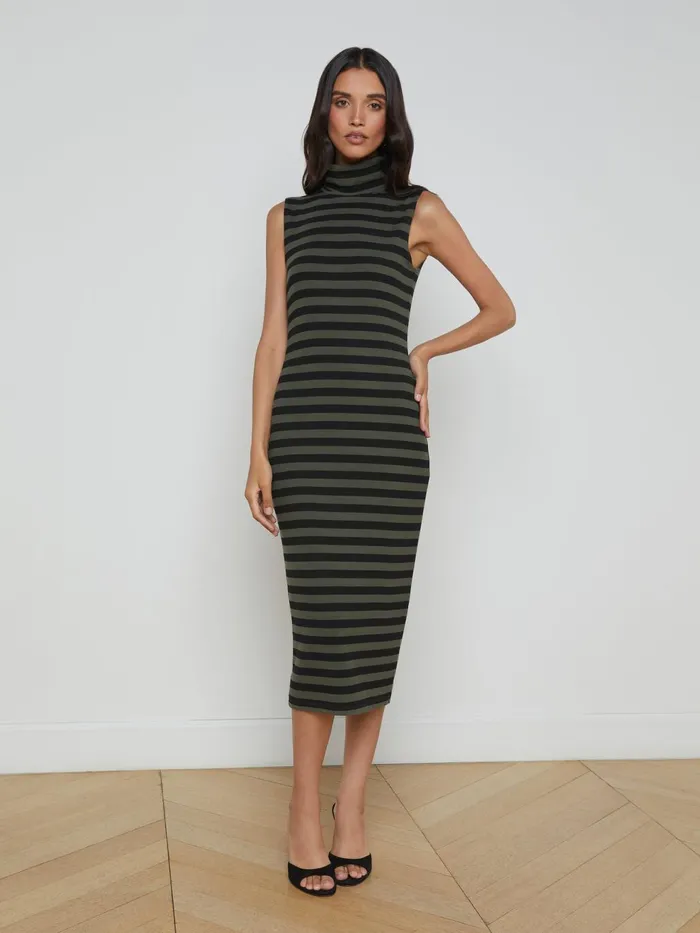 Brita Striped Turtleneck Dress Blackarmy Stripe Women L039Agence Dresses and Jumpsuits