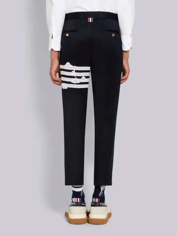 Broderie Anglaise Sky Motif 4bar Unconstructed Chino Trouser Navy Men Thom Browne Trousers