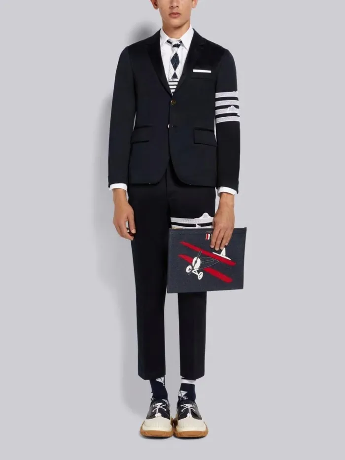 Broderie Anglaise Sky Motif 4bar Unconstructed Chino Trouser Navy Men Thom Browne Trousers