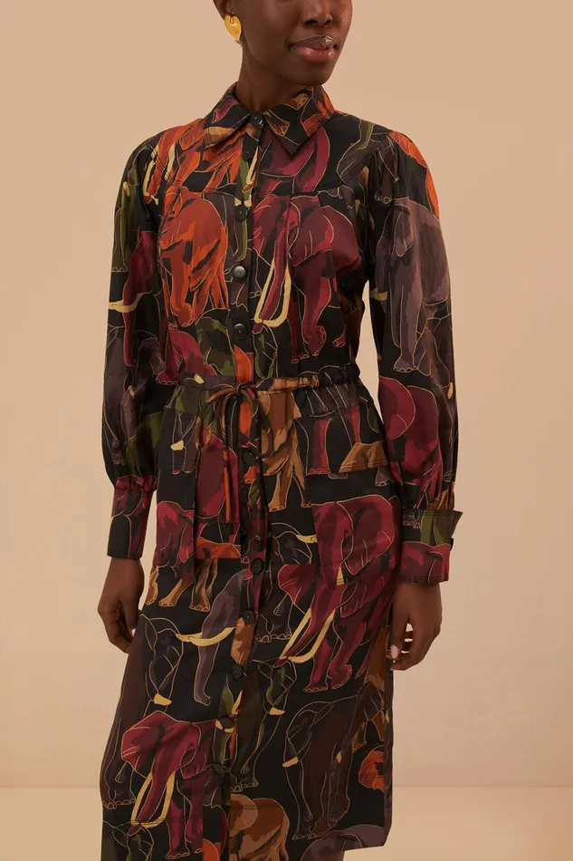 Brown Elephants Long Sleeve Midi Dress Women FARM Rio Midi Dresses Brown Elephants Long Sleeve Midi Dress Women FARM Rio Midi Dresses