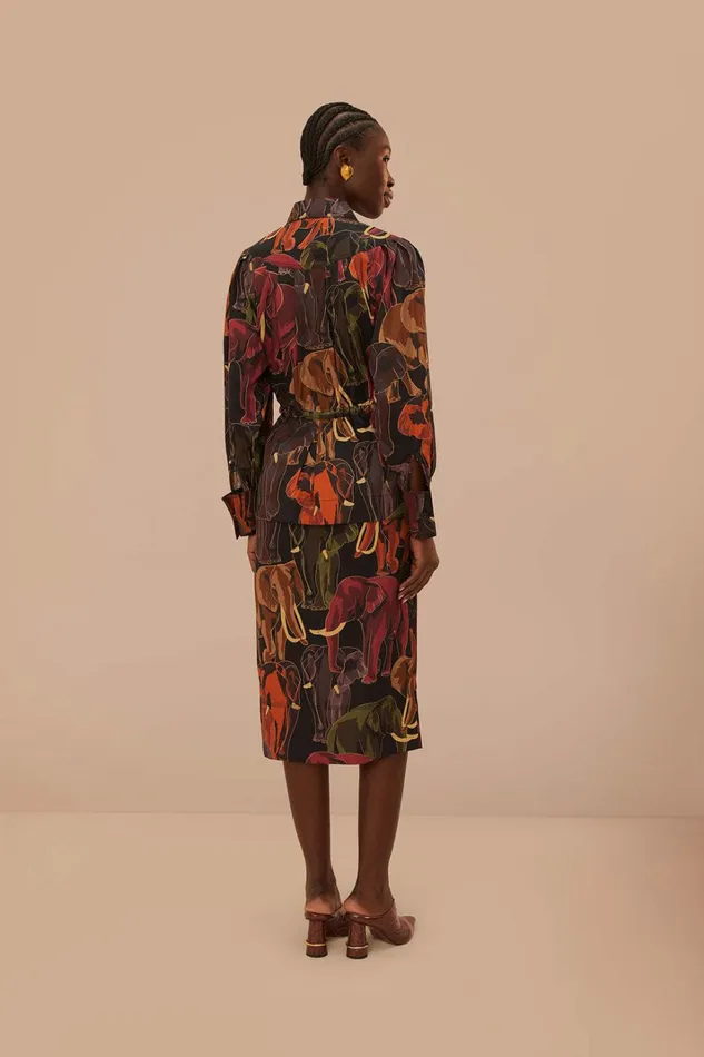 Brown Elephants Long Sleeve Midi Dress Women FARM Rio Midi Dresses Brown Elephants Long Sleeve Midi Dress Women FARM Rio Midi Dresses