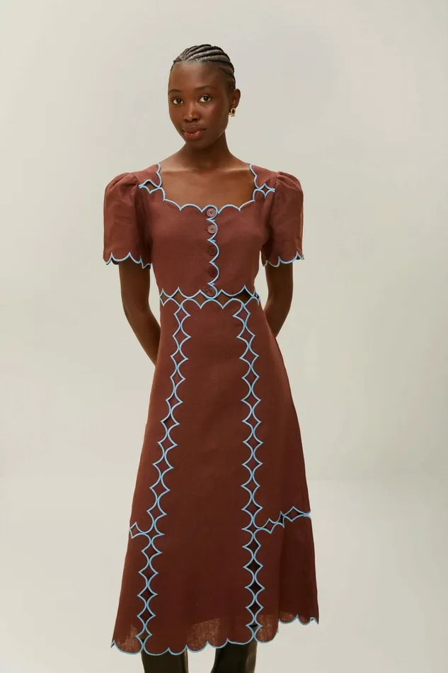 Brown Short Sleeve Euroflax Premium Linen Maxi Dress Women FARM Rio Maxi Dresses Brown Short Sleeve Euroflax Premium Linen Maxi Dress Women FARM Rio Maxi Dresses