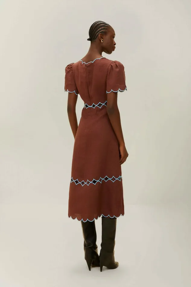 Brown Short Sleeve Euroflax Premium Linen Maxi Dress Women FARM Rio Maxi Dresses Brown Short Sleeve Euroflax Premium Linen Maxi Dress Women FARM Rio Maxi Dresses